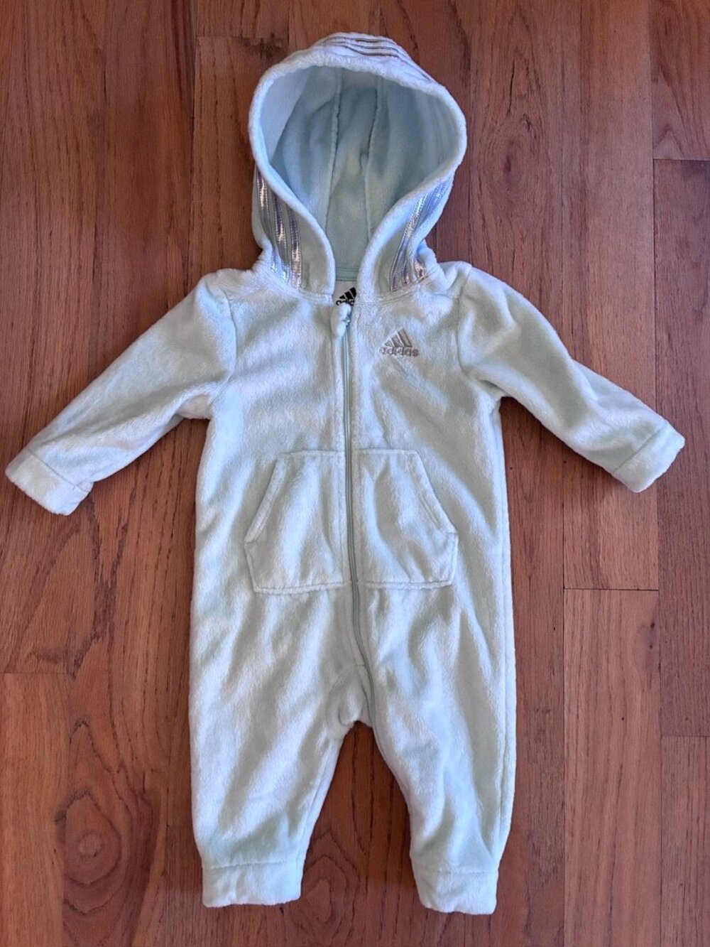 adidas Baby Mint Plush Fleece Hooded Coverall 6 Months
